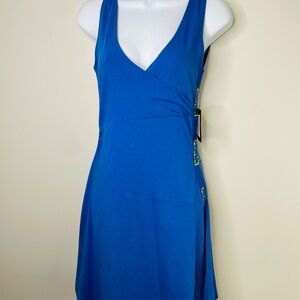 Marithe Francois Girbaud Dress Blue Sleeveless V-Neck Sundress Size Small Retro